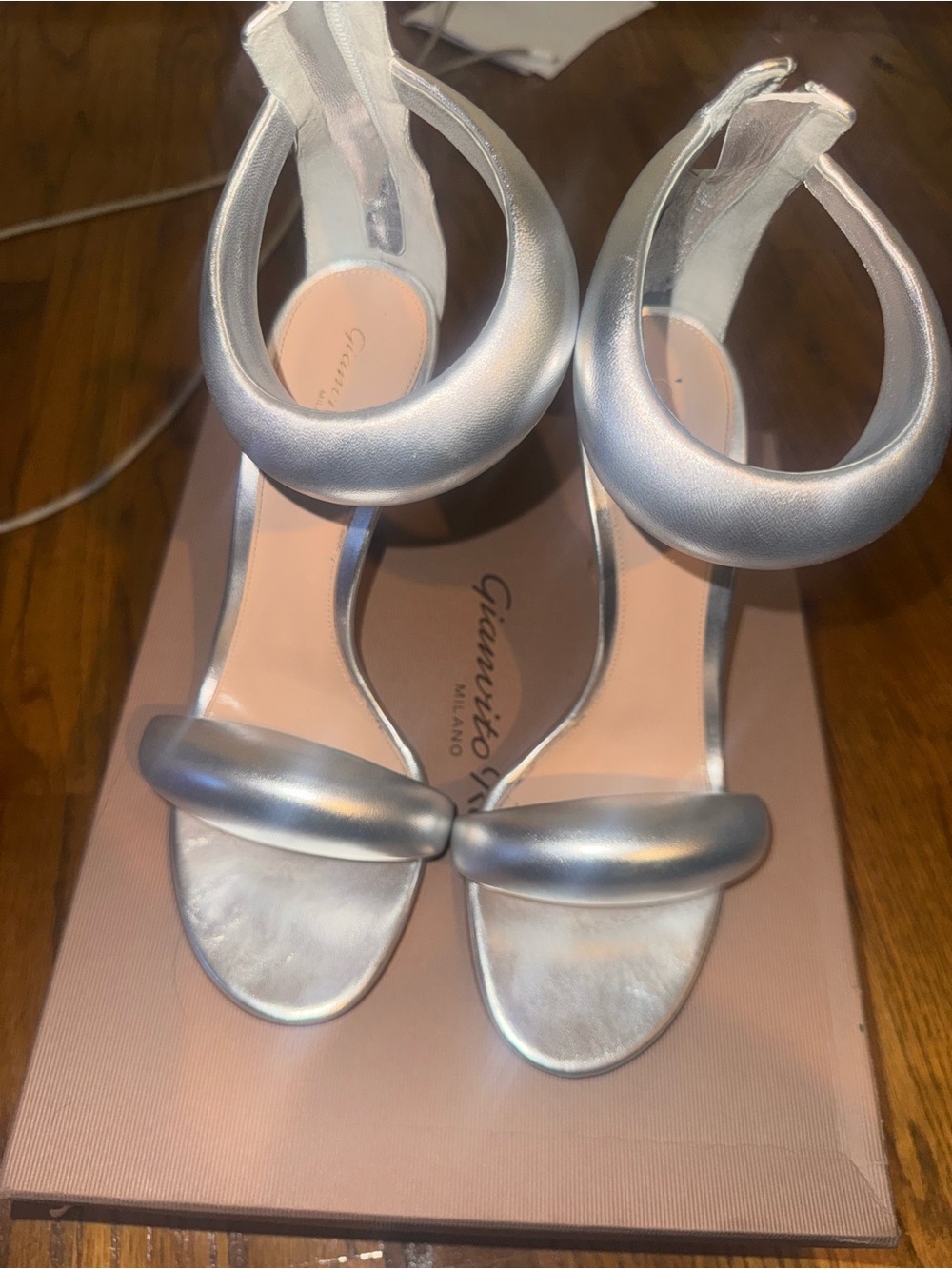 Gianvito Rossi Metallic Silver Rounded-Strap Heels